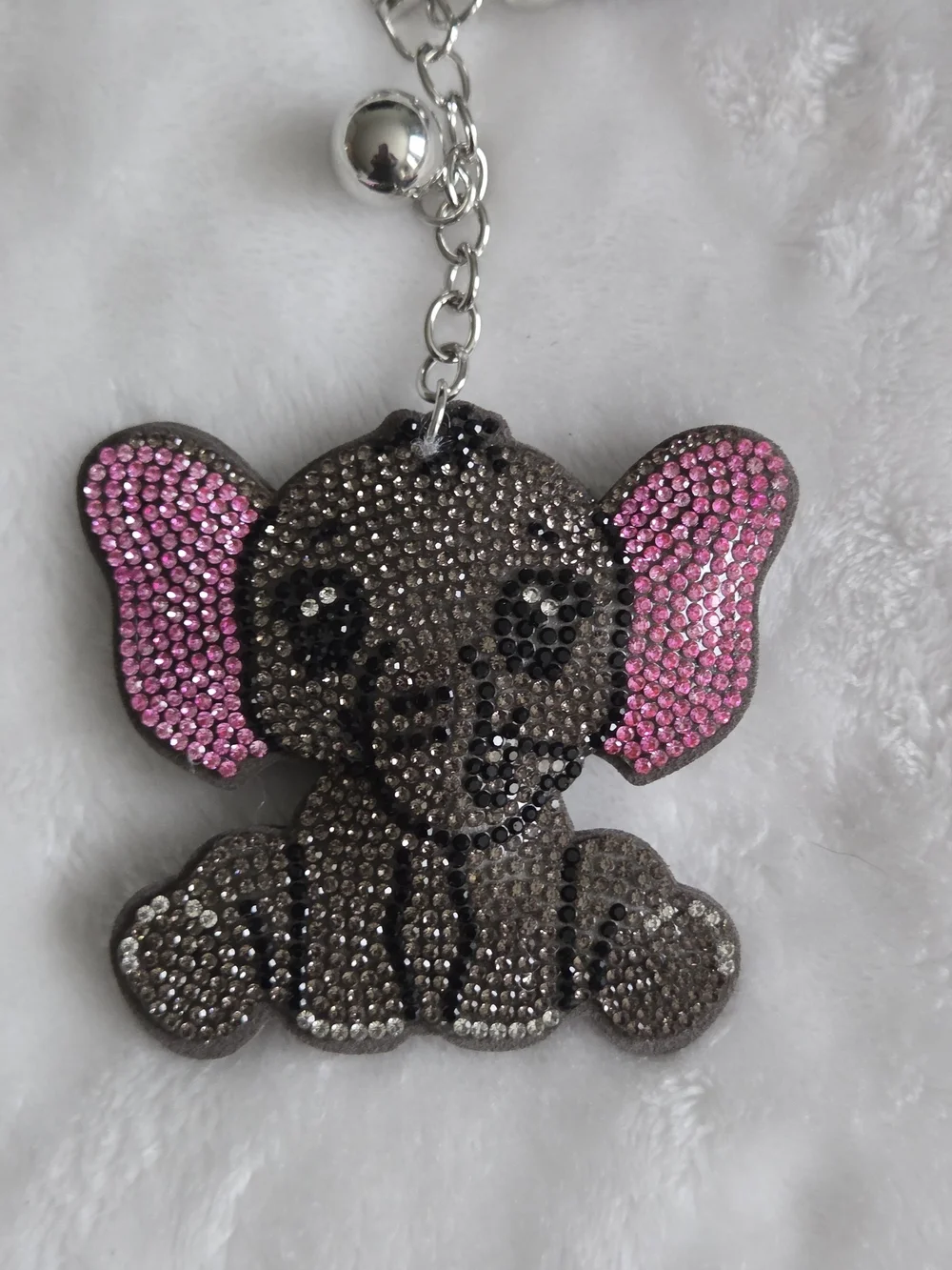 Sparkling Elephant Keychain Charm - Pink & Gray Cute Bag Charm